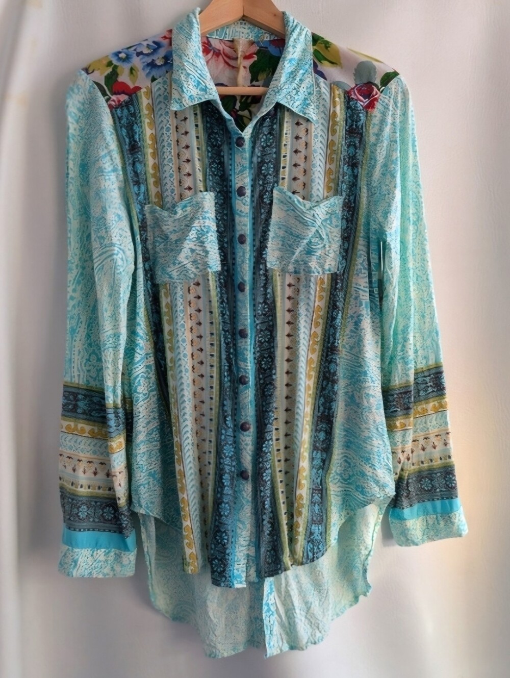 Aratta Silent Journey Floral Button-Front Blouse/Tunic – Women's Medium